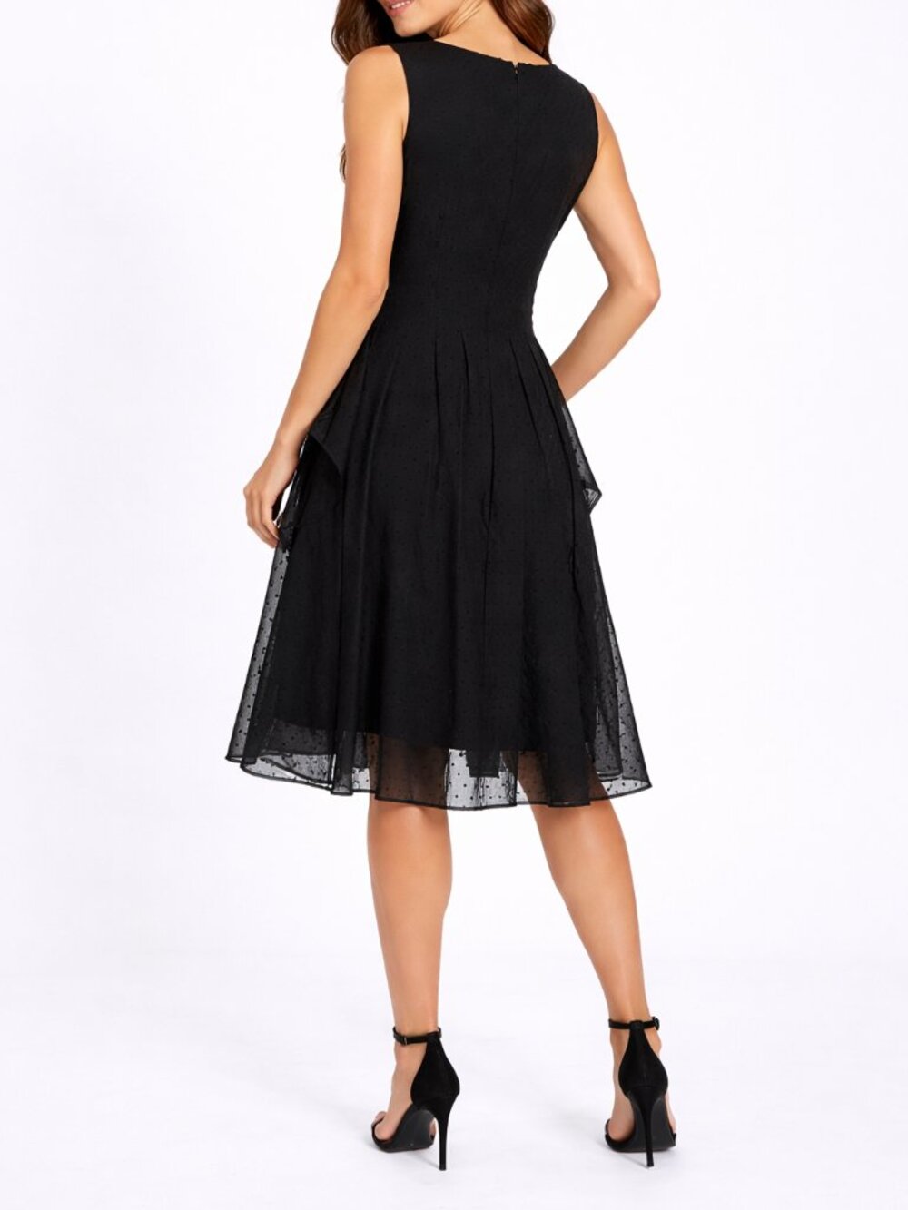 Lela Rose Swiss Dot Scoop Neck Dress – Knee Length – Size M (est) Black - Picture 2 of 6